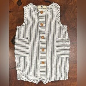 Caribbean Joe Blue and White Striped Kids Button Down Onesie